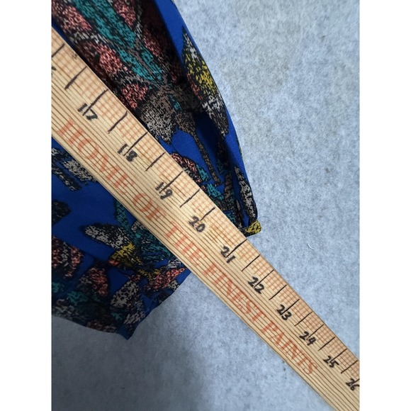 Skies Are Blue Dress Womens Medium Blue Floral Cold Shoulder Boho Fit Flare - Picture 8 of 14